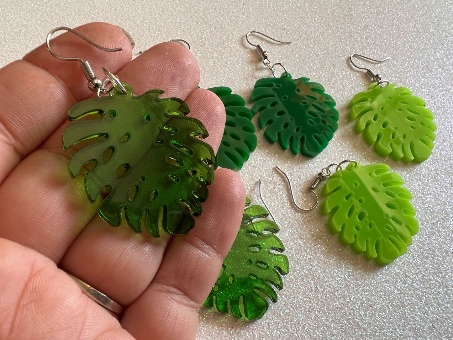 Tropical Leaf Earrings: Laser Cut Acrylic Leaves, Green Earrings, Plants, Gifts for Her/Him/Them