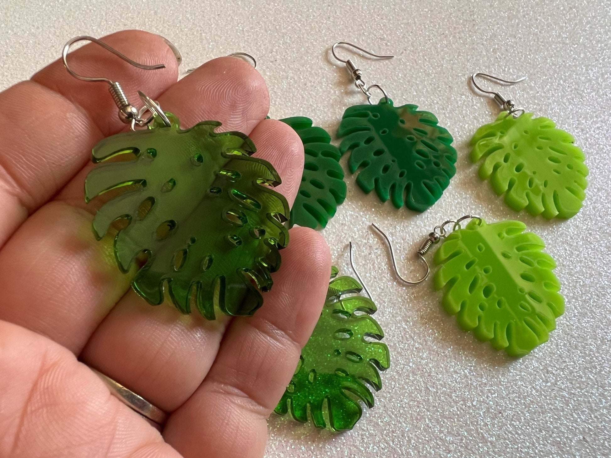 Tropical Leaf Earrings: Laser Cut Acrylic Leaves, Green Earrings, Plants, Gifts for Her/Him/Them