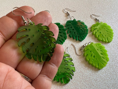 Tropical Leaf Earrings: Laser Cut Acrylic Leaves, Green Earrings, Plants, Gifts for Her/Him/Them