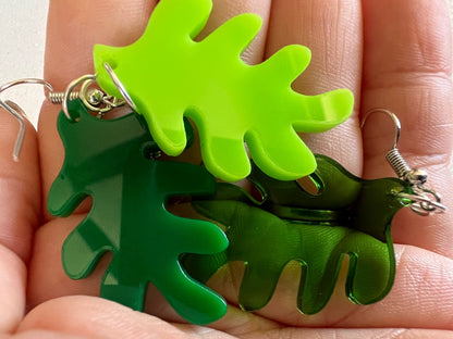 Tropical Leaf Earrings: Laser Cut Acrylic Leaves, Green Earrings, Plants, Gifts for Her/Him/Them