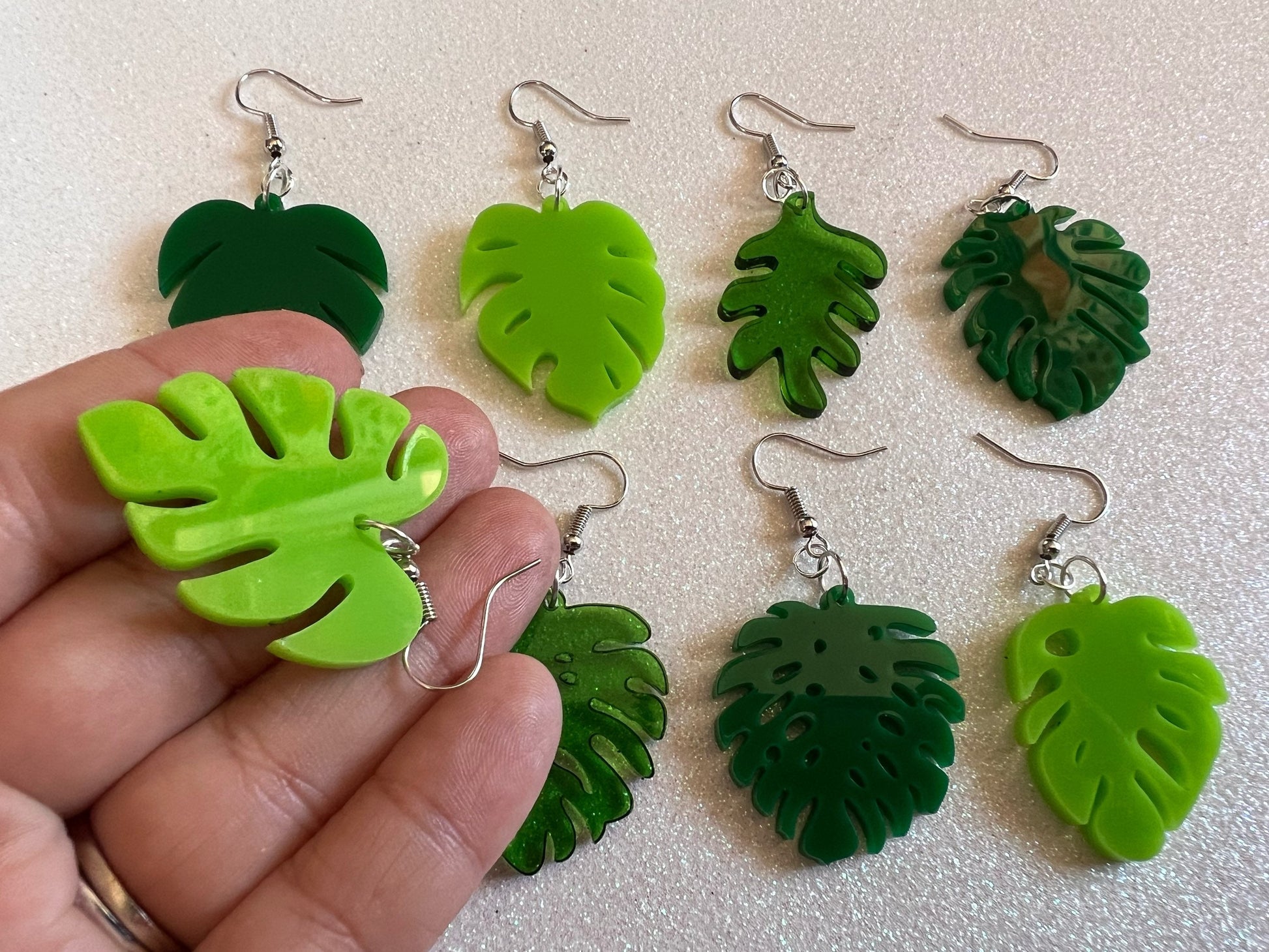 Tropical Leaf Earrings: Laser Cut Acrylic Leaves, Green Earrings, Plants, Gifts for Her/Him/Them