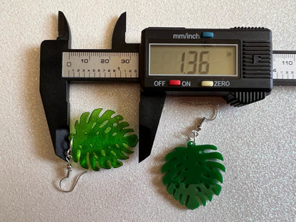 Tropical Leaf Earrings: Laser Cut Acrylic Leaves, Green Earrings, Plants, Gifts for Her/Him/Them