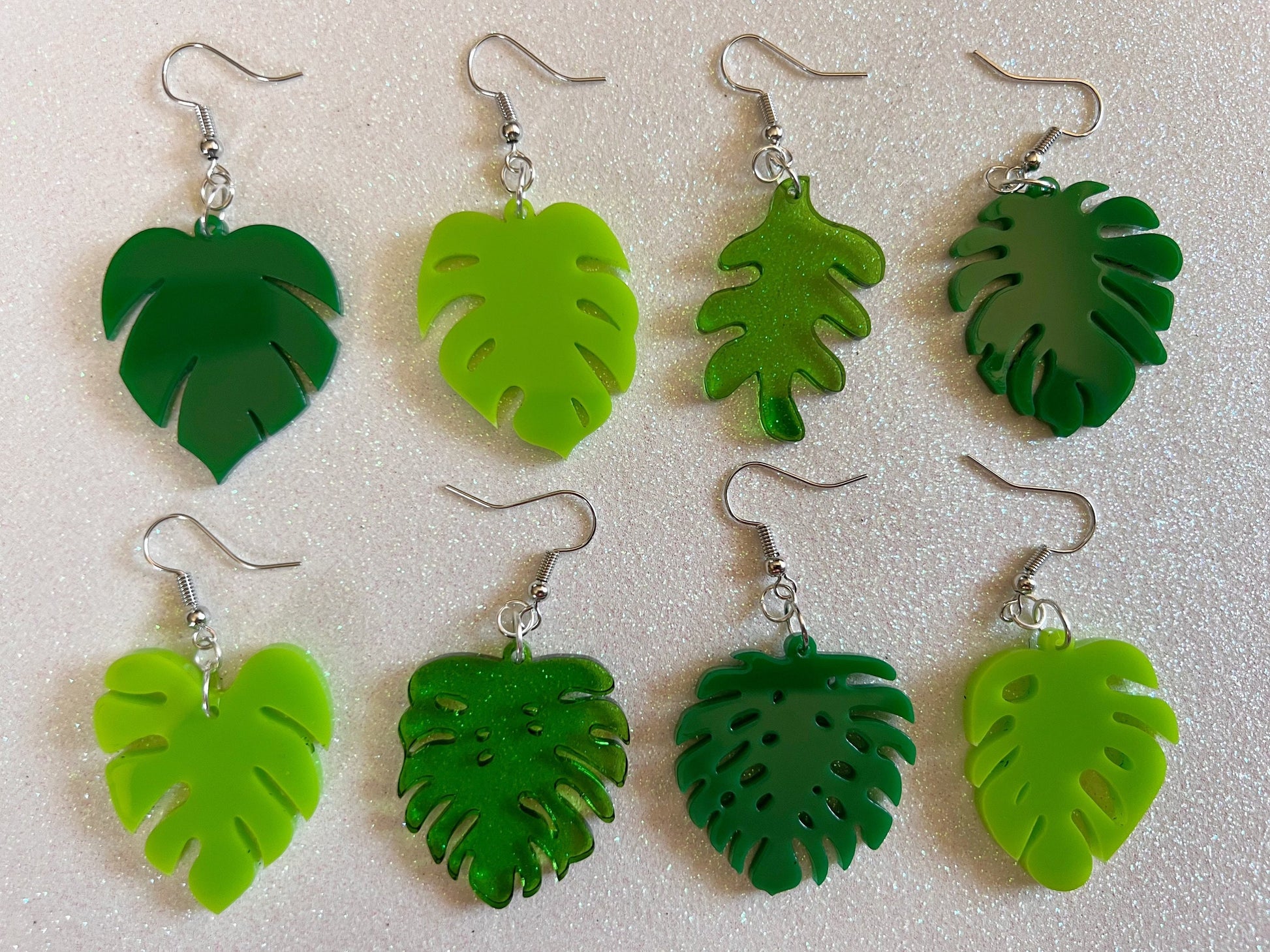 Tropical Leaf Earrings: Laser Cut Acrylic Leaves, Green Earrings, Plants, Gifts for Her/Him/Them
