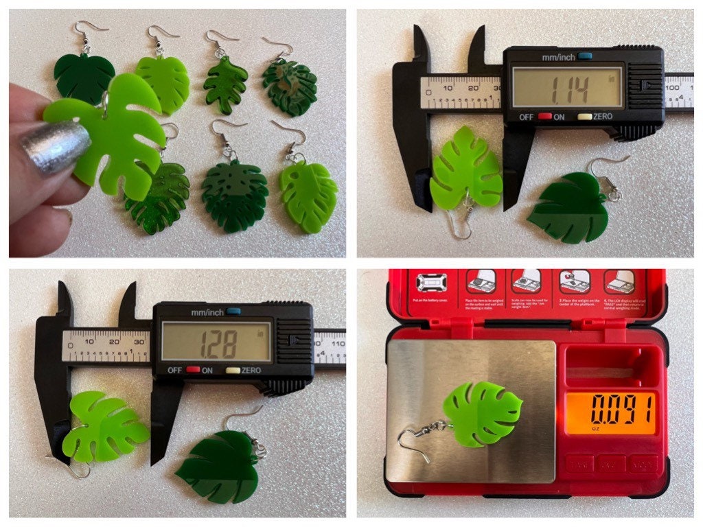 Tropical Leaf Earrings: Laser Cut Acrylic Leaves, Green Earrings, Plants, Gifts for Her/Him/Them