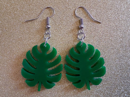 Tropical Leaf Earrings: Laser Cut Acrylic Leaves, House Plant, Monstera, Lush Green Earrings, Plants, Palm Tree, Best Gifts for Her/Him/Them