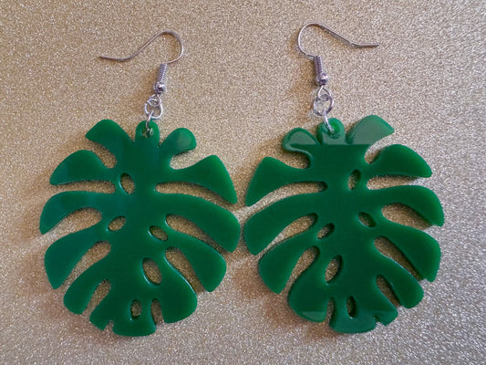 Tropical Leaf Earrings: Laser Cut Acrylic Leaves, House Plant, Monstera, Lush Green Earrings, Plants, Palm Tree, Best Gifts for Her/Him/Them