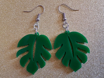 Tropical Leaf Earrings: Laser Cut Acrylic Leaves, House Plant, Monstera, Lush Green Earrings, Plants, Palm Tree, Best Gifts for Her/Him/Them