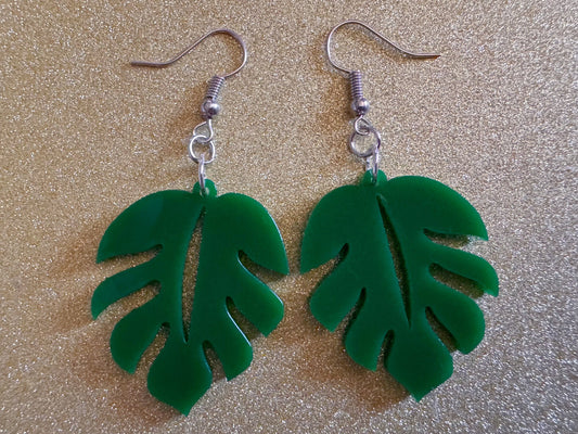 Tropical Leaf Earrings: Laser Cut Acrylic Leaves, House Plant, Monstera, Lush Green Earrings, Plants, Palm Tree, Best Gifts for Her/Him/Them