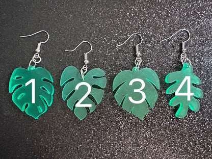 Tropical Leaf Earrings: Laser Cut Acrylic Leaves, House Plant, Monstera, Lush Green Earrings, Plants, Palm Tree, Best Gifts for Her/Him/Them