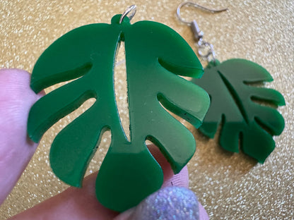 Tropical Leaf Earrings: Laser Cut Acrylic Leaves, House Plant, Monstera, Lush Green Earrings, Plants, Palm Tree, Best Gifts for Her/Him/Them