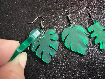 Tropical Leaf Earrings: Laser Cut Acrylic Leaves, House Plant, Monstera, Lush Green Earrings, Plants, Palm Tree, Best Gifts for Her/Him/Them