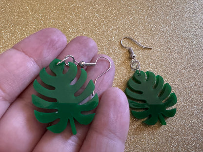 Tropical Leaf Earrings: Laser Cut Acrylic Leaves, House Plant, Monstera, Lush Green Earrings, Plants, Palm Tree, Best Gifts for Her/Him/Them