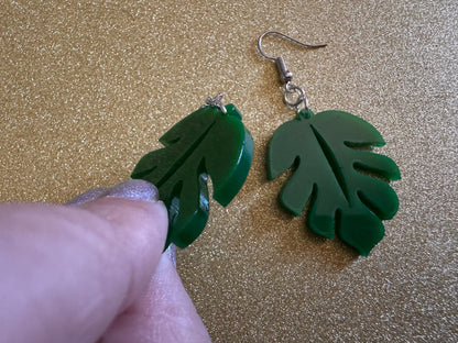 Tropical Leaf Earrings: Laser Cut Acrylic Leaves, House Plant, Monstera, Lush Green Earrings, Plants, Palm Tree, Best Gifts for Her/Him/Them