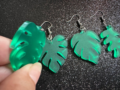 Tropical Leaf Earrings: Laser Cut Acrylic Leaves, House Plant, Monstera, Lush Green Earrings, Plants, Palm Tree, Best Gifts for Her/Him/Them