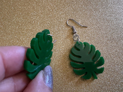 Tropical Leaf Earrings: Laser Cut Acrylic Leaves, House Plant, Monstera, Lush Green Earrings, Plants, Palm Tree, Best Gifts for Her/Him/Them