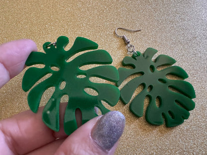 Tropical Leaf Earrings: Laser Cut Acrylic Leaves, House Plant, Monstera, Lush Green Earrings, Plants, Palm Tree, Best Gifts for Her/Him/Them