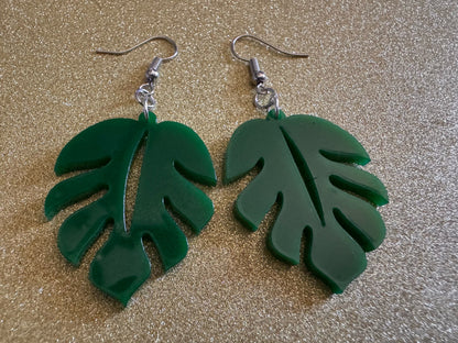 Tropical Leaf Earrings: Laser Cut Acrylic Leaves, House Plant, Monstera, Lush Green Earrings, Plants, Palm Tree, Best Gifts for Her/Him/Them