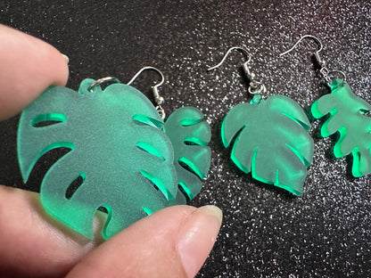 Tropical Leaf Earrings: Laser Cut Acrylic Leaves, House Plant, Monstera, Lush Green Earrings, Plants, Palm Tree, Best Gifts for Her/Him/Them