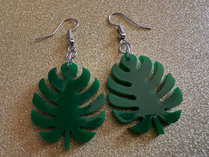 Tropical Leaf Earrings: Laser Cut Acrylic Leaves, House Plant, Monstera, Lush Green Earrings, Plants, Palm Tree, Best Gifts for Her/Him/Them