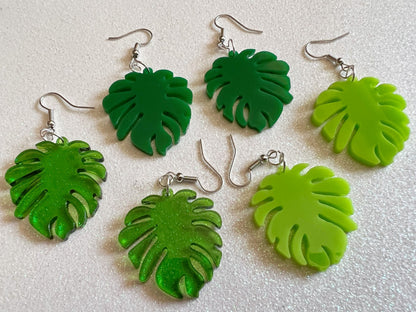 Tropical Leaf Earrings: Laser Cut Acrylic Leaves, House Plant, Monstera, Lush Green Earrings, Plants, Palm Tree, Gifts for Her/Him/Them