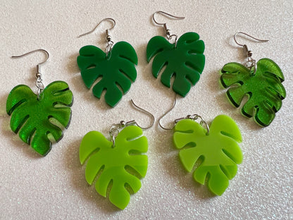 Tropical Leaf Earrings: Laser Cut Acrylic Leaves, House Plant, Monstera, Lush Green Earrings, Plants, Palm Tree, Gifts for Her/Him/Them