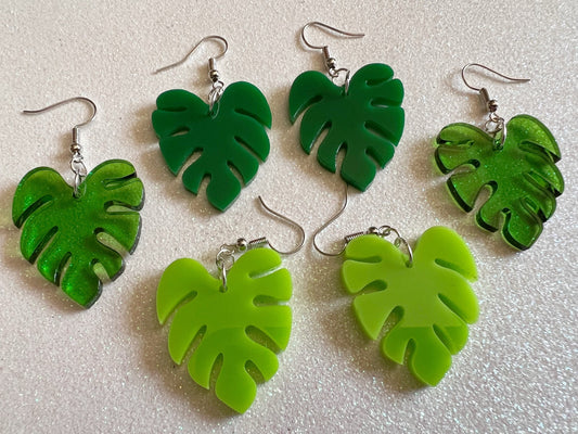 Tropical Leaf Earrings: Laser Cut Acrylic Leaves, House Plant, Monstera, Lush Green Earrings, Plants, Palm Tree, Gifts for Her/Him/Them