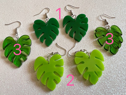 Tropical Leaf Earrings: Laser Cut Acrylic Leaves, House Plant, Monstera, Lush Green Earrings, Plants, Palm Tree, Gifts for Her/Him/Them