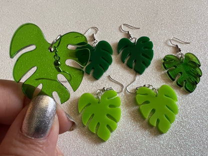 Tropical Leaf Earrings: Laser Cut Acrylic Leaves, House Plant, Monstera, Lush Green Earrings, Plants, Palm Tree, Gifts for Her/Him/Them
