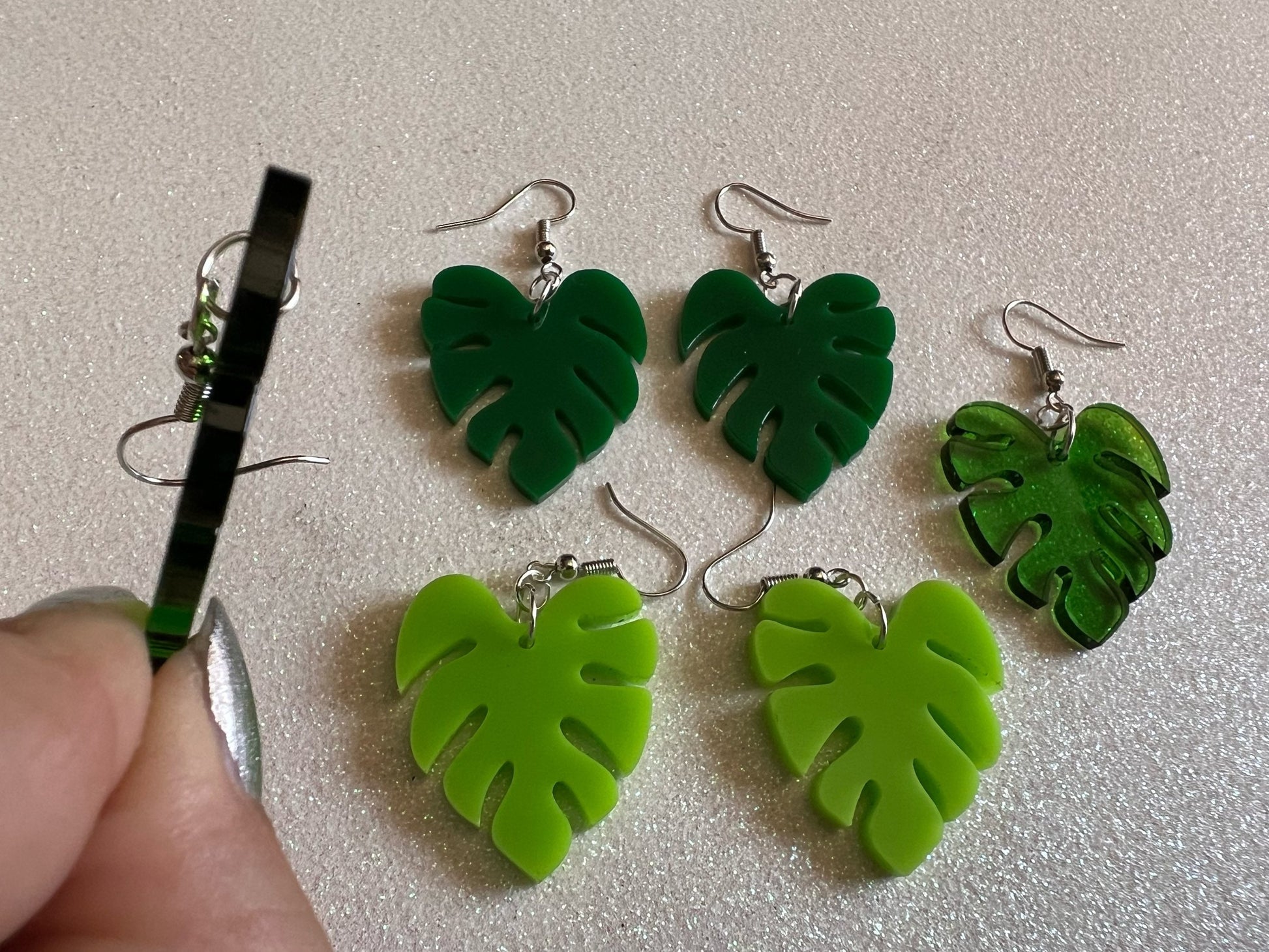Tropical Leaf Earrings: Laser Cut Acrylic Leaves, House Plant, Monstera, Lush Green Earrings, Plants, Palm Tree, Gifts for Her/Him/Them