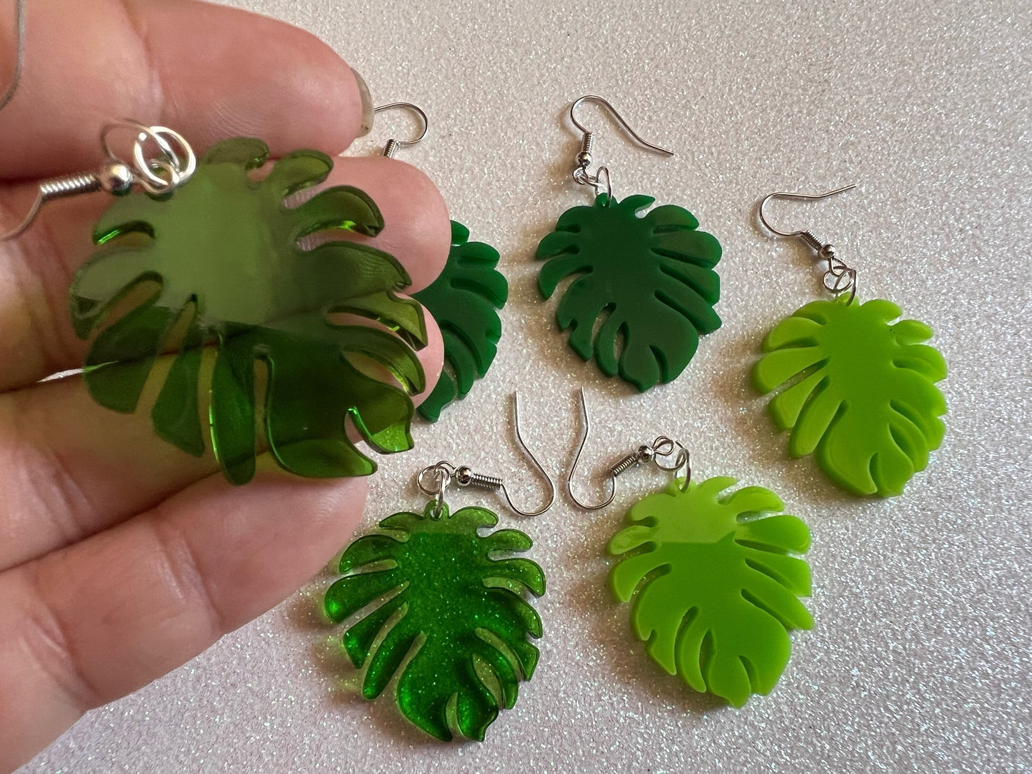 Tropical Leaf Earrings: Laser Cut Acrylic Leaves, House Plant, Monstera, Lush Green Earrings, Plants, Palm Tree, Gifts for Her/Him/Them