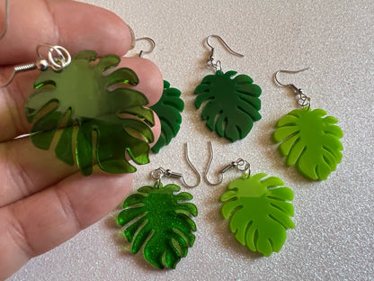 Tropical Leaf Earrings: Laser Cut Acrylic Leaves, House Plant, Monstera, Lush Green Earrings, Plants, Palm Tree, Gifts for Her/Him/Them