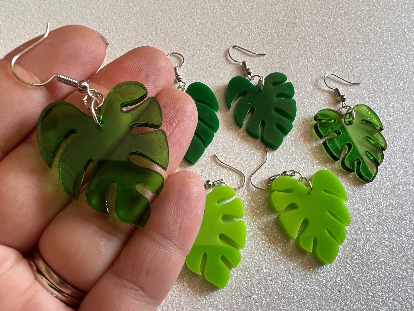 Tropical Leaf Earrings: Laser Cut Acrylic Leaves, House Plant, Monstera, Lush Green Earrings, Plants, Palm Tree, Gifts for Her/Him/Them