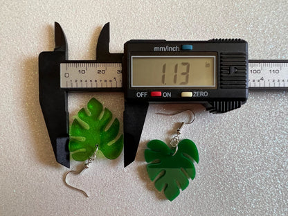 Tropical Leaf Earrings: Laser Cut Acrylic Leaves, House Plant, Monstera, Lush Green Earrings, Plants, Palm Tree, Gifts for Her/Him/Them