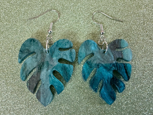 Tropical Leaf Earrings: Laser Cut Acrylic Leaves, House Plant, Monstera, Lush Green Earrings, Plants, Sparkly, Best Gifts for Her/Him/Them