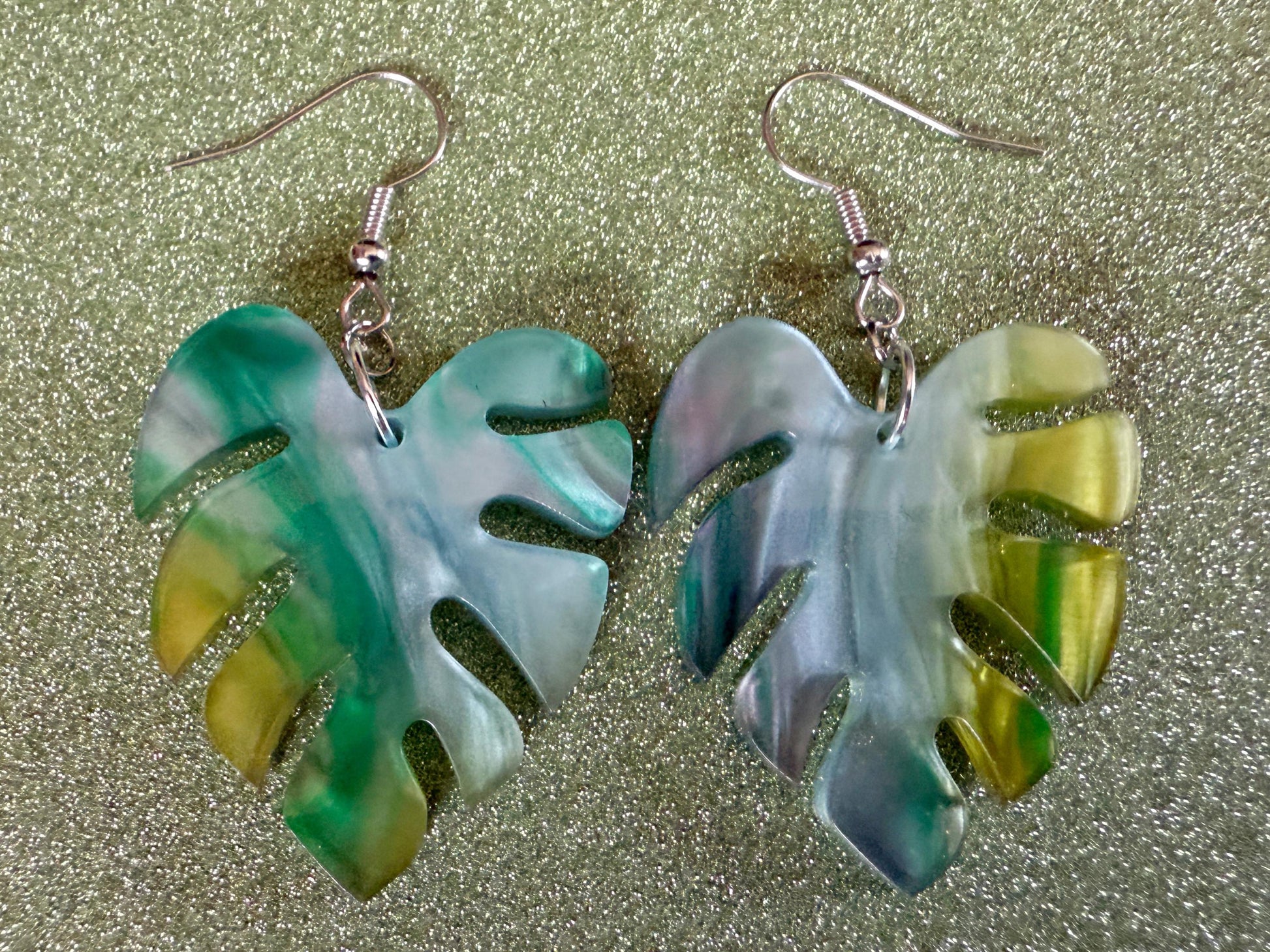 Tropical Leaf Earrings: Laser Cut Acrylic Leaves, House Plant, Monstera, Lush Green Earrings, Plants, Sparkly, Best Gifts for Her/Him/Them