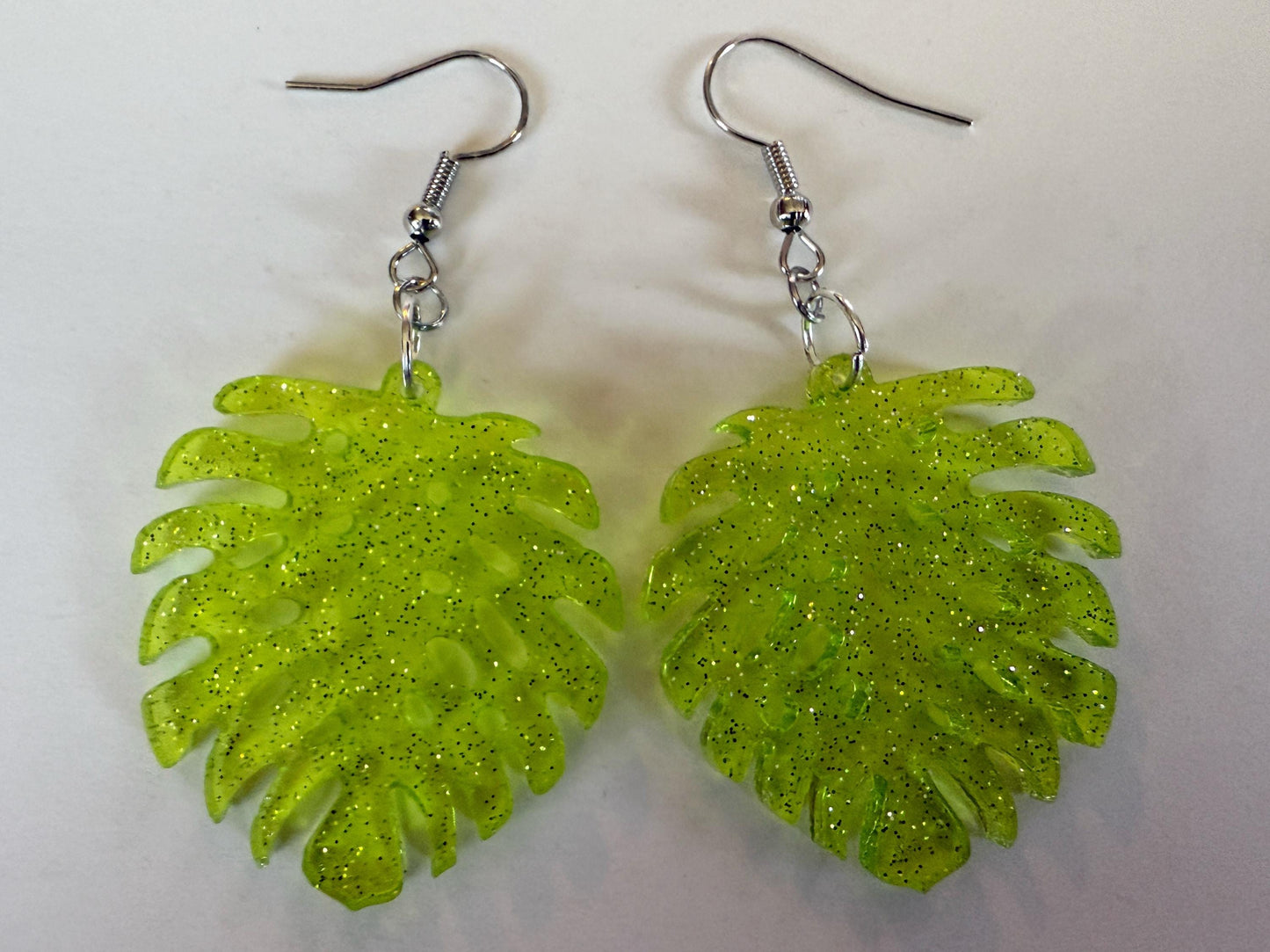 Tropical Leaf Earrings: Laser Cut Acrylic Leaves, House Plant, Monstera, Lush Green Earrings, Plants, Sparkly, Best Gifts for Her/Him/Them