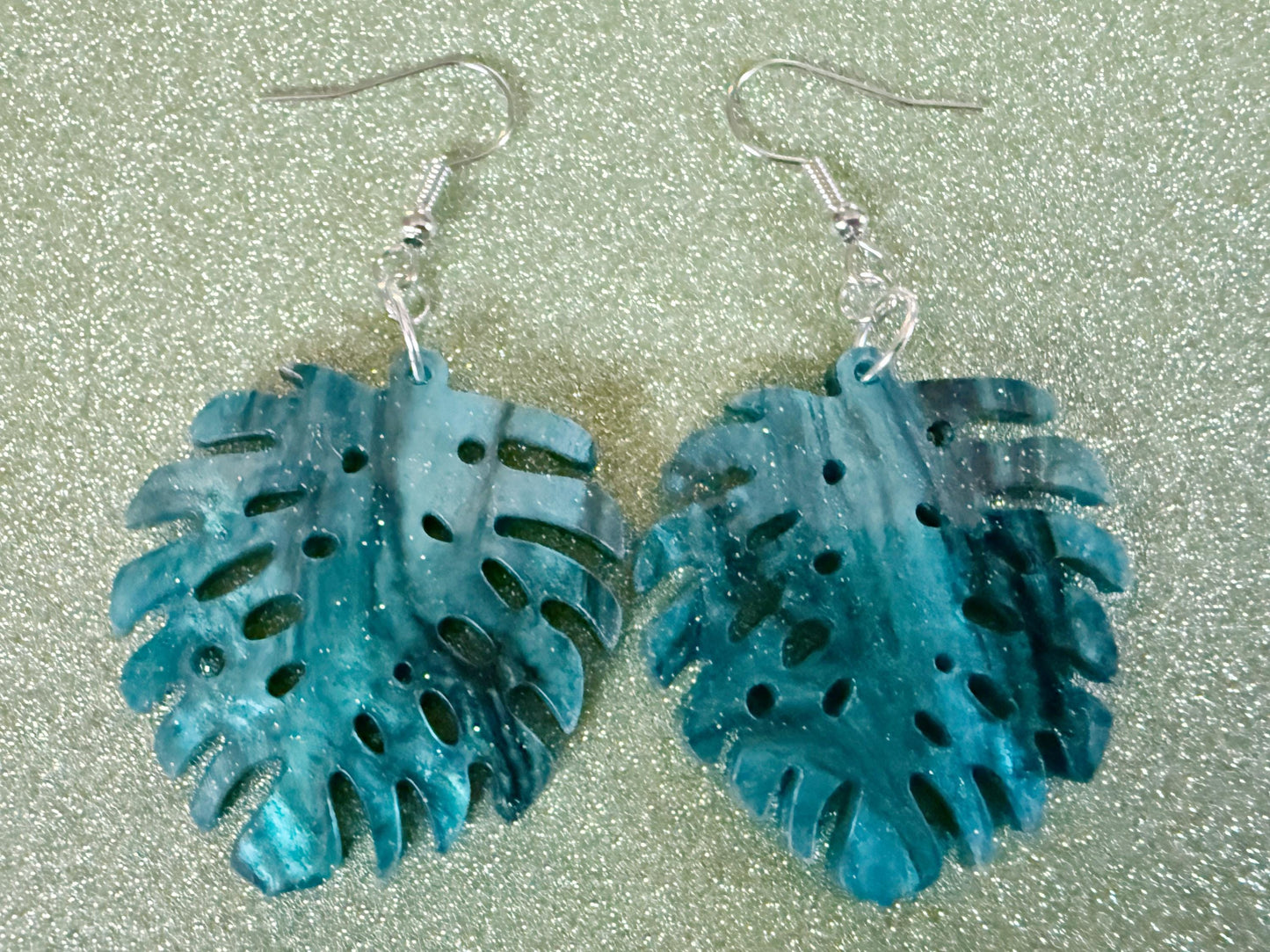 Tropical Leaf Earrings: Laser Cut Acrylic Leaves, House Plant, Monstera, Lush Green Earrings, Plants, Sparkly, Best Gifts for Her/Him/Them