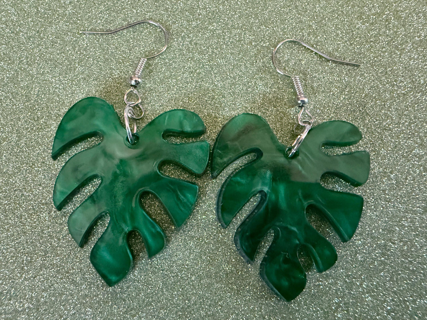 Tropical Leaf Earrings: Laser Cut Acrylic Leaves, House Plant, Monstera, Lush Green Earrings, Plants, Sparkly, Best Gifts for Her/Him/Them