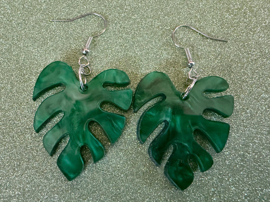 Tropical Leaf Earrings: Laser Cut Acrylic Leaves, House Plant, Monstera, Lush Green Earrings, Plants, Sparkly, Best Gifts for Her/Him/Them