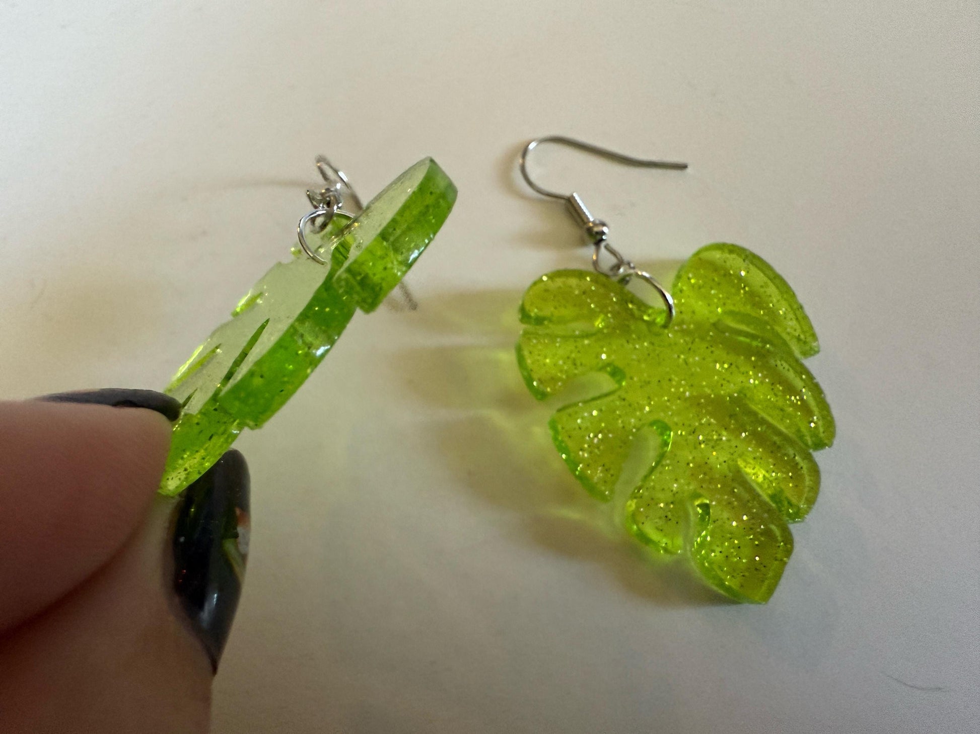 Tropical Leaf Earrings: Laser Cut Acrylic Leaves, House Plant, Monstera, Lush Green Earrings, Plants, Sparkly, Best Gifts for Her/Him/Them