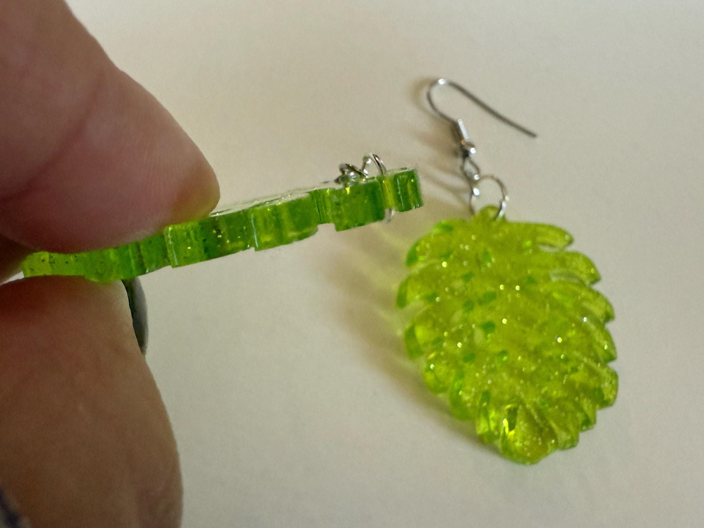 Tropical Leaf Earrings: Laser Cut Acrylic Leaves, House Plant, Monstera, Lush Green Earrings, Plants, Sparkly, Best Gifts for Her/Him/Them