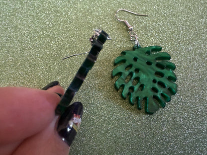 Tropical Leaf Earrings: Laser Cut Acrylic Leaves, House Plant, Monstera, Lush Green Earrings, Plants, Sparkly, Best Gifts for Her/Him/Them