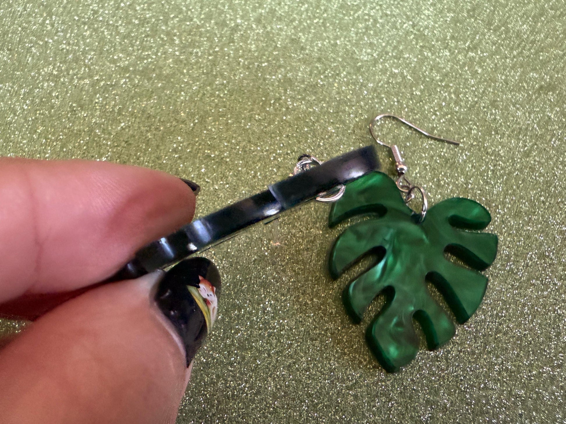 Tropical Leaf Earrings: Laser Cut Acrylic Leaves, House Plant, Monstera, Lush Green Earrings, Plants, Sparkly, Best Gifts for Her/Him/Them