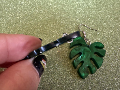 Tropical Leaf Earrings: Laser Cut Acrylic Leaves, House Plant, Monstera, Lush Green Earrings, Plants, Sparkly, Best Gifts for Her/Him/Them