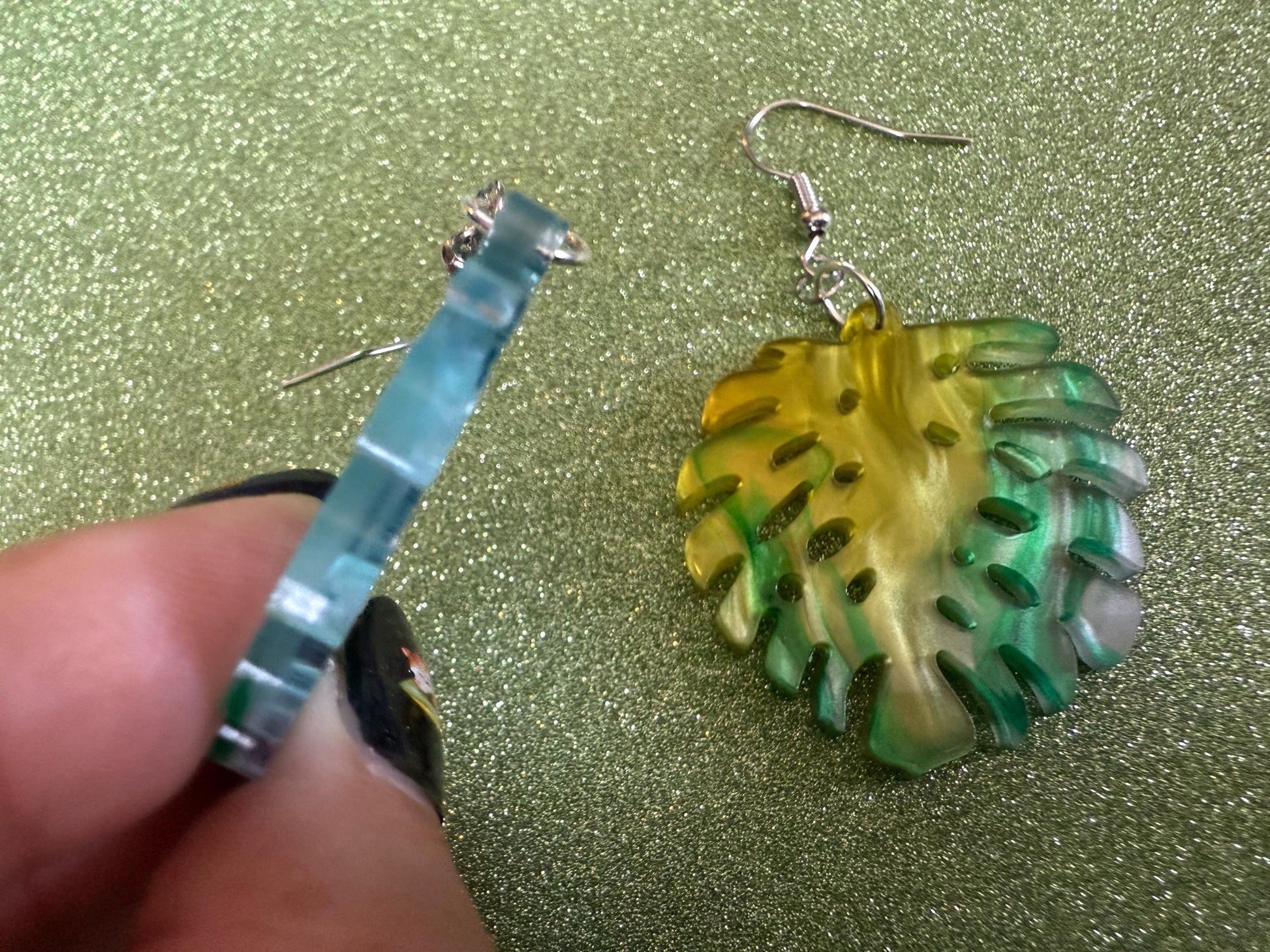 Tropical Leaf Earrings: Laser Cut Acrylic Leaves, House Plant, Monstera, Lush Green Earrings, Plants, Sparkly, Best Gifts for Her/Him/Them