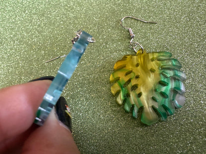 Tropical Leaf Earrings: Laser Cut Acrylic Leaves, House Plant, Monstera, Lush Green Earrings, Plants, Sparkly, Best Gifts for Her/Him/Them