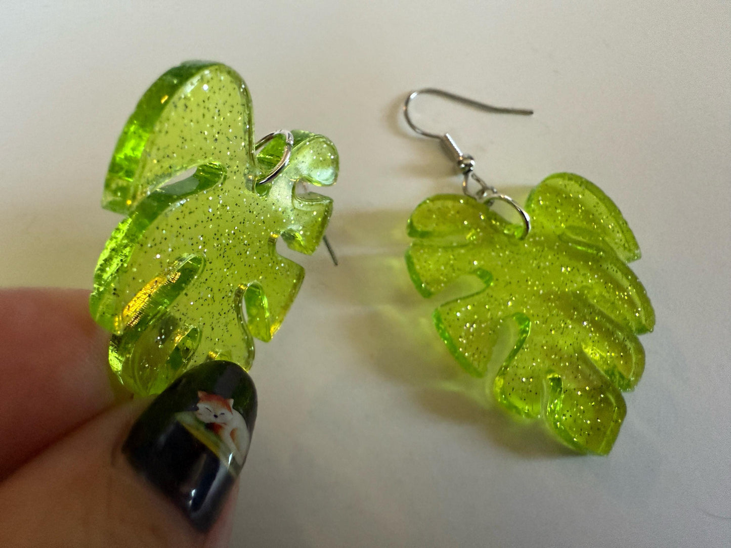 Tropical Leaf Earrings: Laser Cut Acrylic Leaves, House Plant, Monstera, Lush Green Earrings, Plants, Sparkly, Best Gifts for Her/Him/Them