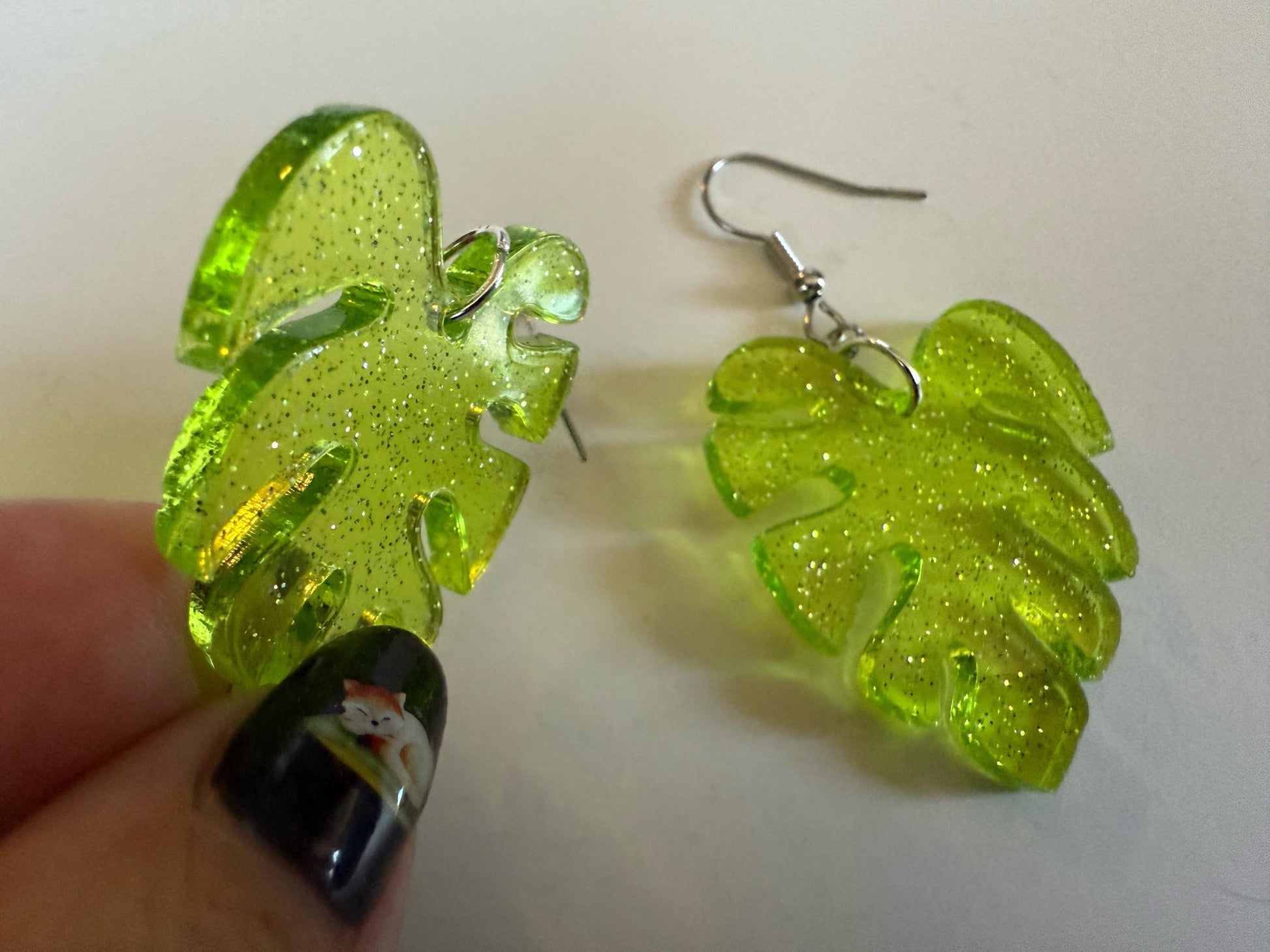 Tropical Leaf Earrings: Laser Cut Acrylic Leaves, House Plant, Monstera, Lush Green Earrings, Plants, Sparkly, Best Gifts for Her/Him/Them