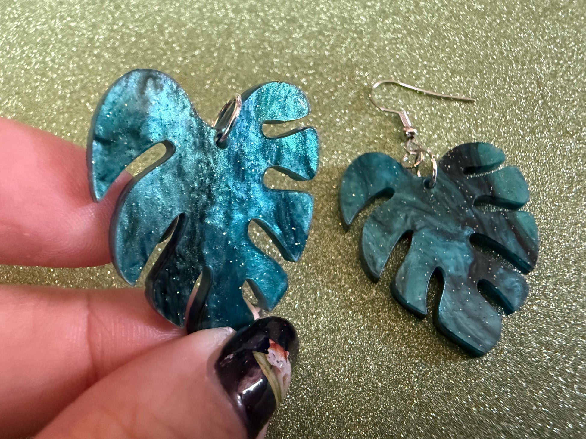 Tropical Leaf Earrings: Laser Cut Acrylic Leaves, House Plant, Monstera, Lush Green Earrings, Plants, Sparkly, Best Gifts for Her/Him/Them