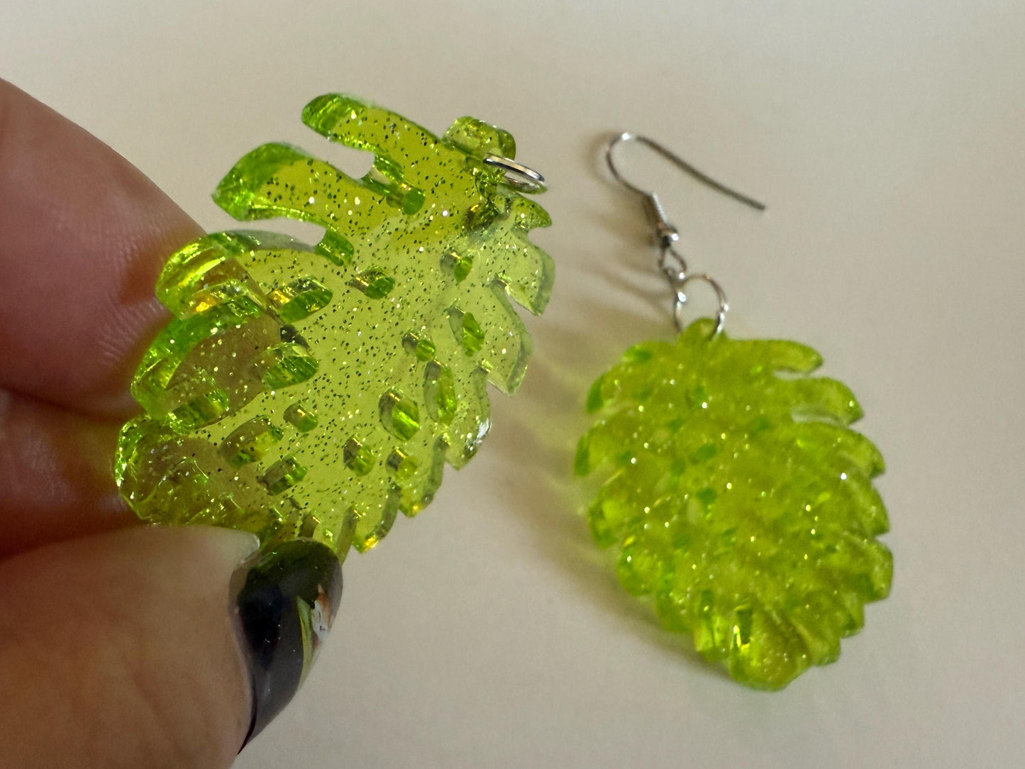Tropical Leaf Earrings: Laser Cut Acrylic Leaves, House Plant, Monstera, Lush Green Earrings, Plants, Sparkly, Best Gifts for Her/Him/Them